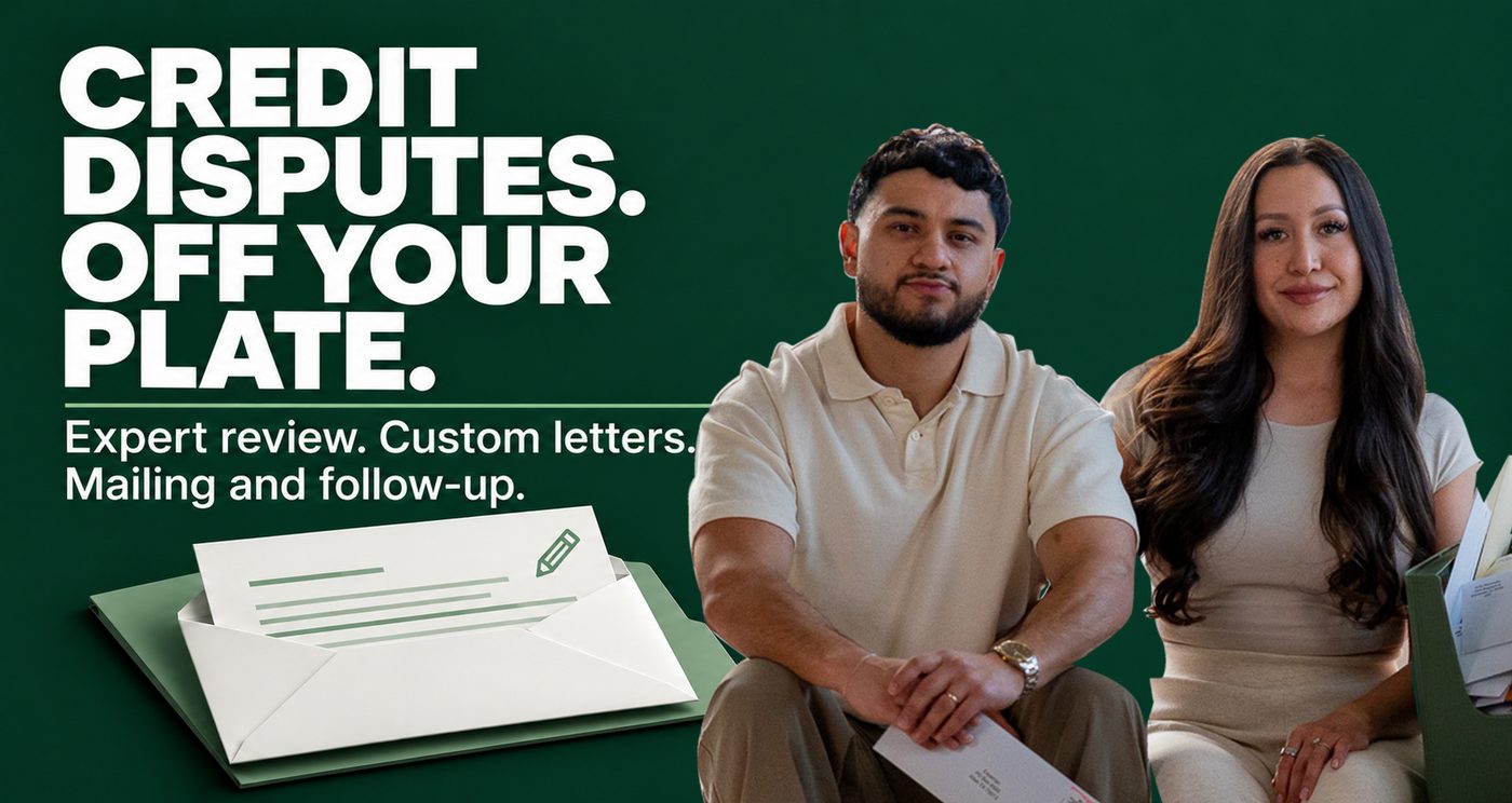 Credit disputes off your plate. Expert review, custom letters, mailing and follow-up.